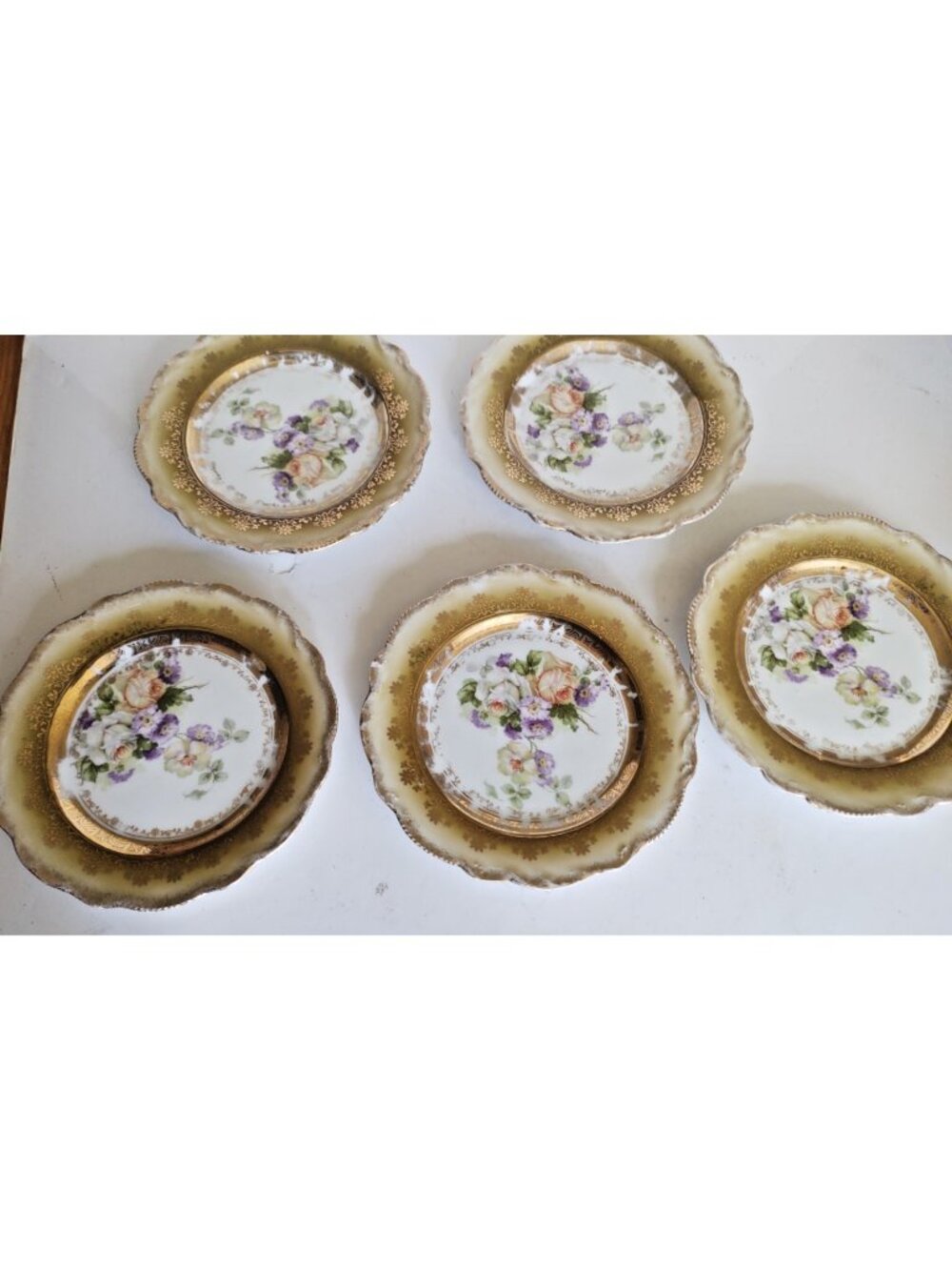 Vintage Germany Gold Stenciled Floralb Design 6" Dessert Plates(5) 1920-1930